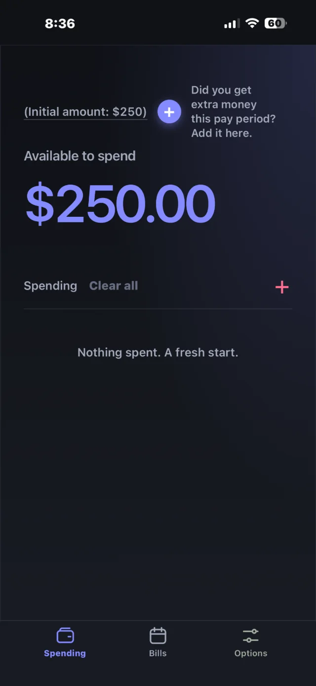 Starting amount set for the pay period