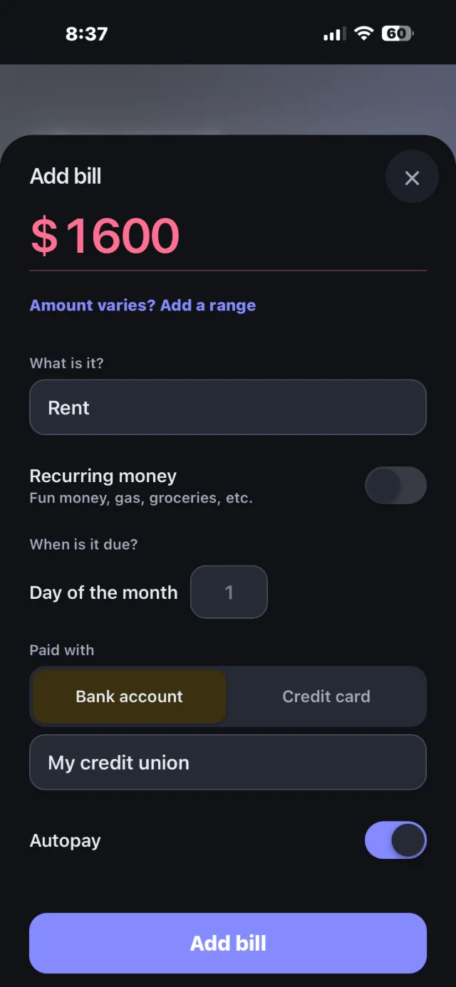 Adding a rent bill