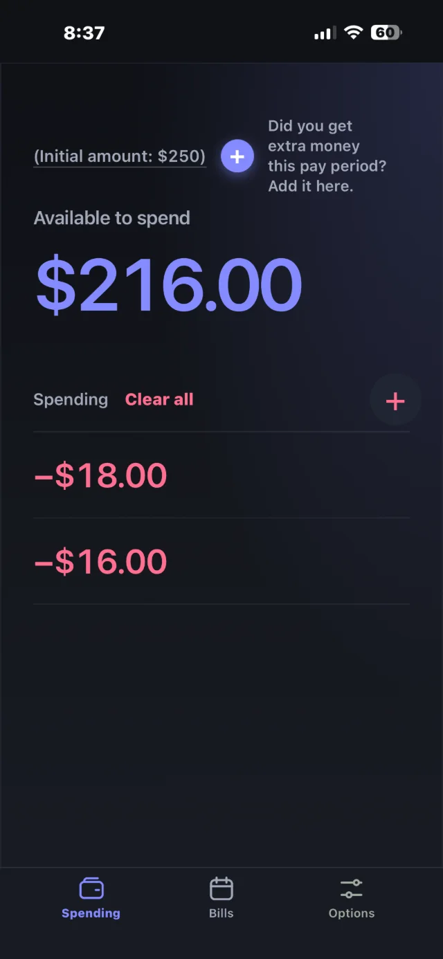 Available to spend after purchases